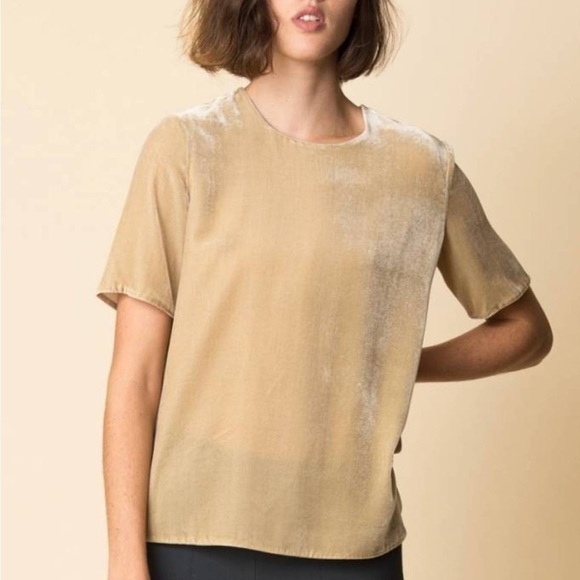 Vince Velvet Tee in Dill Tan Beige Small - Picture 1 of 9